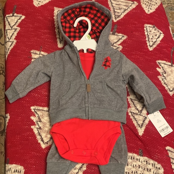 Carters 3 Piece Buffalo Plaid Christmas Bodysuit Fleece Zip Hoodie & Pants NEW - Picture 3 of 7